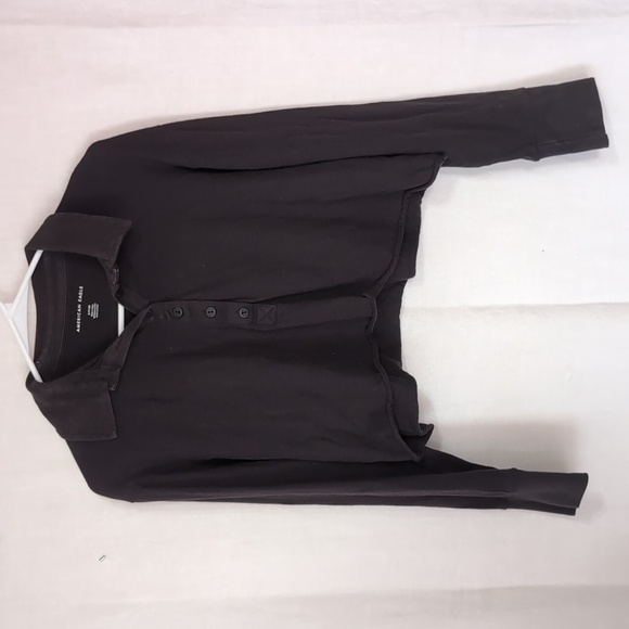 American Eagle Black Buttoned Polo Long Sleeve Cropped Top Size Small - Picture 1 of 5